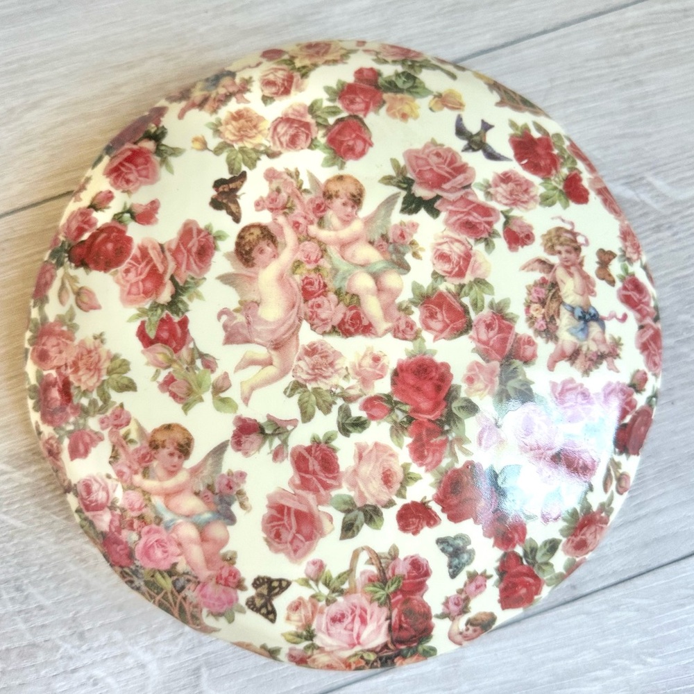 XL Vintage Porcelain Trinket Box - Formalities by Baum Bros. Cherub Chintz